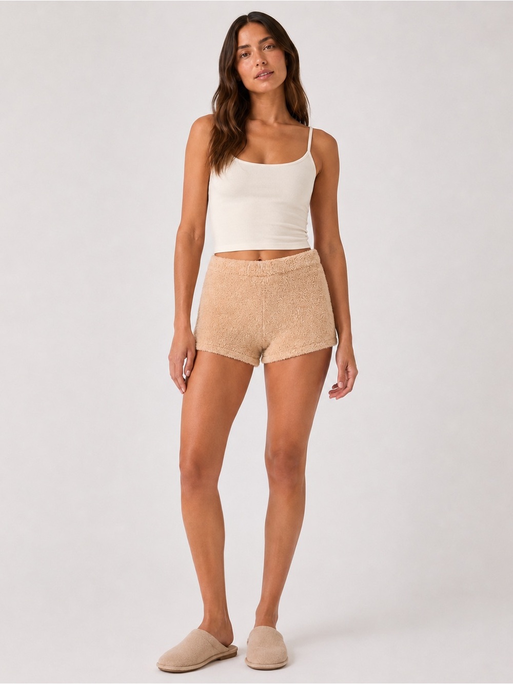 Forever 21 Fuzzy Knit Lounge Shorts Women’s Large Beige Tan Cozy Sleepwear